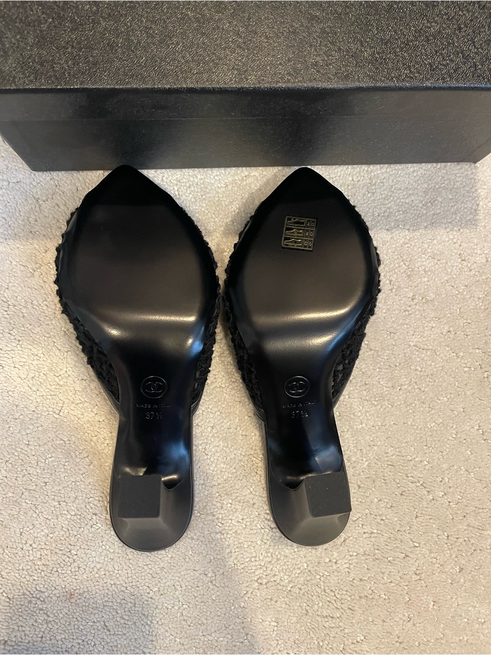CHANEL COCO BEACH Black Mesh Mules - Picture 5 of 5